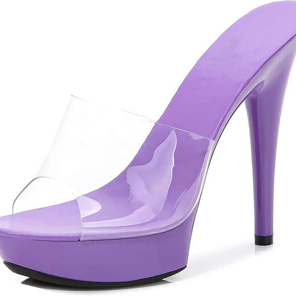 Women's transparent strappy peep-toe platform super high-heeled sexy party mules, fashionable transparent open-toe 5.11-inch high-heeled backless prom sandals, suitable for evening parties and weddings