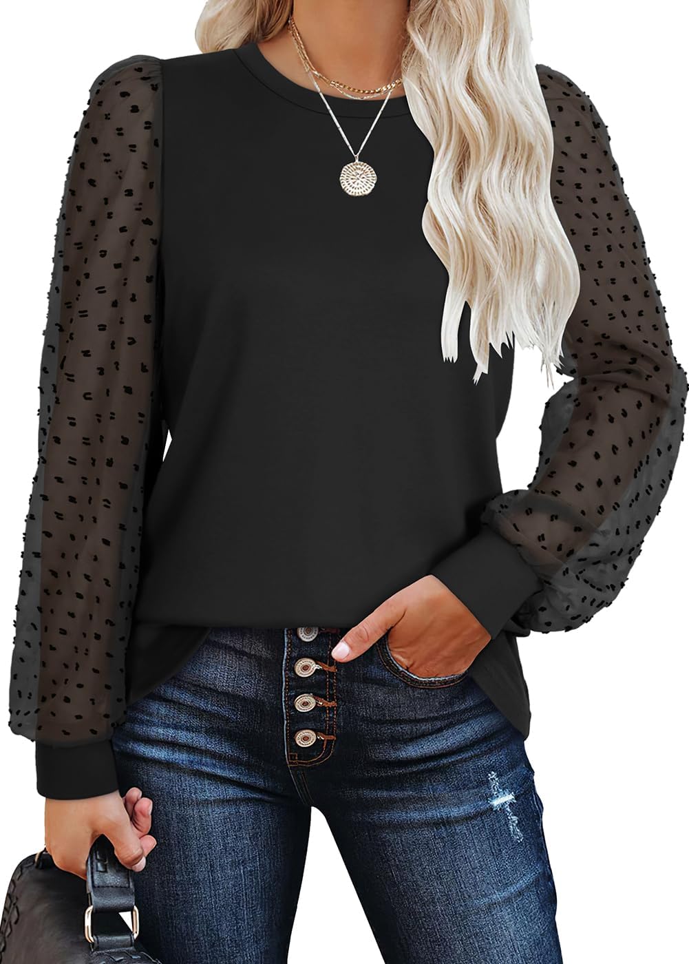 Long Sleeve Shirts for Women Tops Tunic Fall Trendy Crew Neck Clothes
