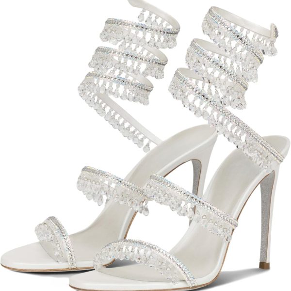 Women's Rhinestone Wrapped Strappy Stiletto Heels, Round Toe Open-Toe Lace-Up High Heel Sandals, Suitable for Weddings, Prom Parties, and Dresses