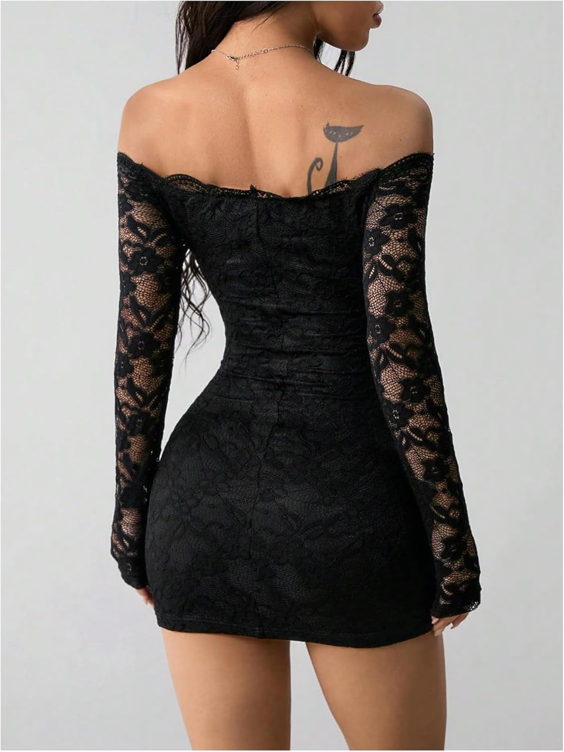 Women's Lace Long-Sleeve Mini Dress — Y2K Style; Sexy Off-the-Shoulder Bodycon Dress for Autumn, Ideal for Clubbing and Birthday Parties - Image 2